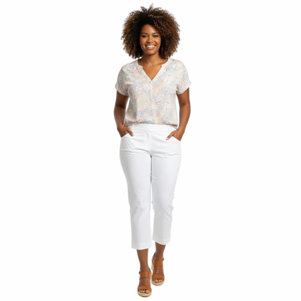Cleo Women’s 14 White Spring Summer Stretchy Slip On Minimalist Classic Capris